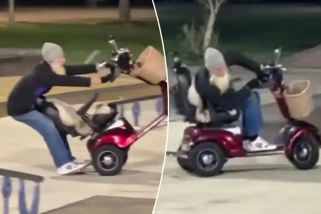 Opa steelt de show met wilde skateparkstunts op scootmobiel – wie durft hem na te doen?