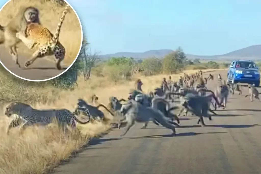Luipaard neemt het op tegen 50 bavianen in spectaculaire wildvideo