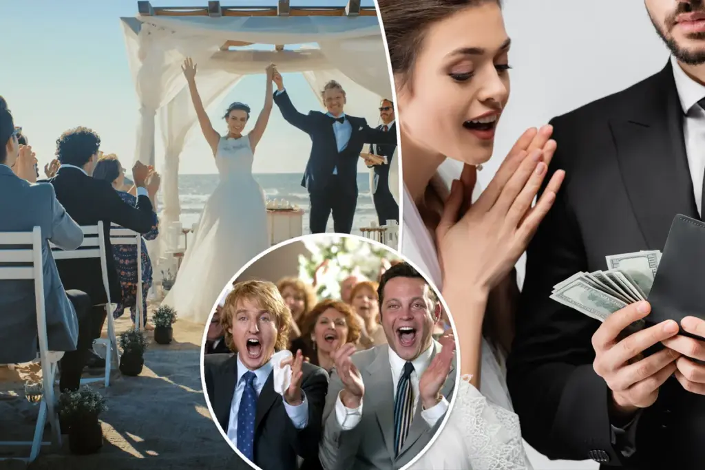Grappige wedding crashers geven pasgetrouwd stel een hilarisch cadeau