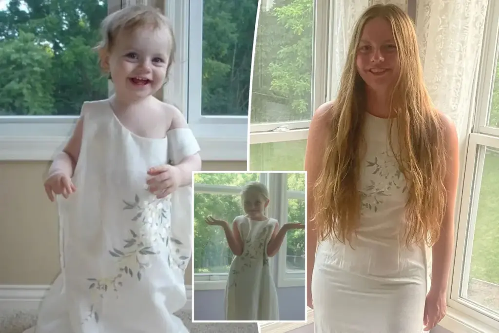 Moeder legt groei van dochter vast: jaarlijkse trouwjurk-foto’s als unieke familietraditie