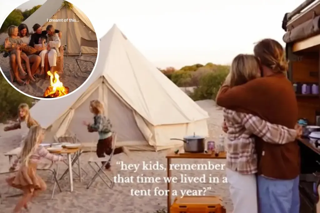 Een gezin van vijf leeft in een tent, kookt op het strand en reist rond