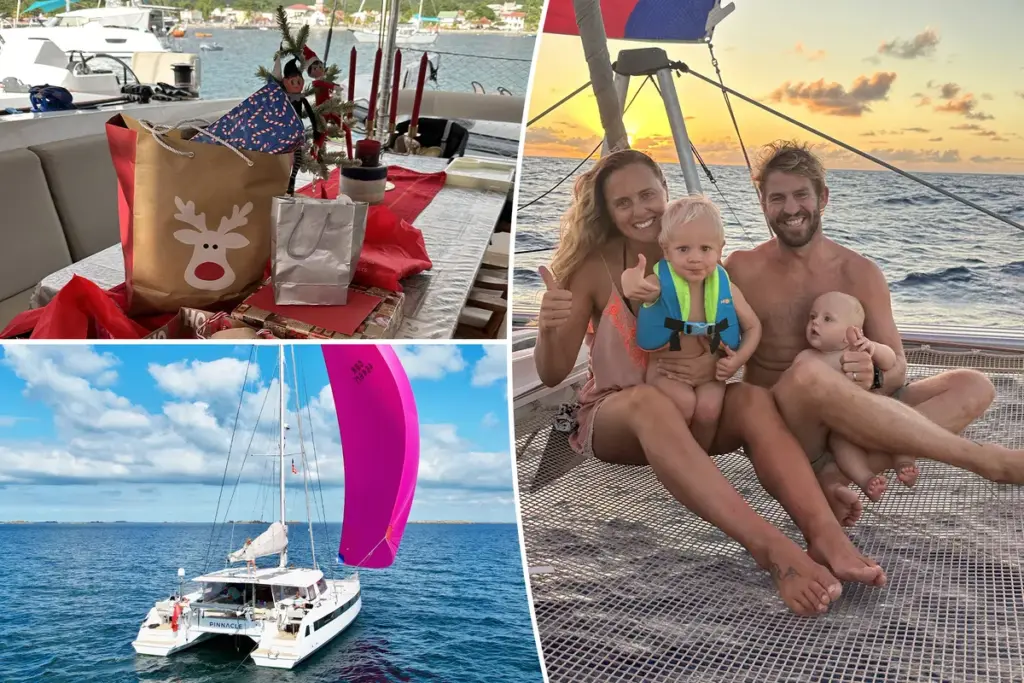 Een gezin viert minimalistische kerst op zee met verse vis en schelpen als cadeaus