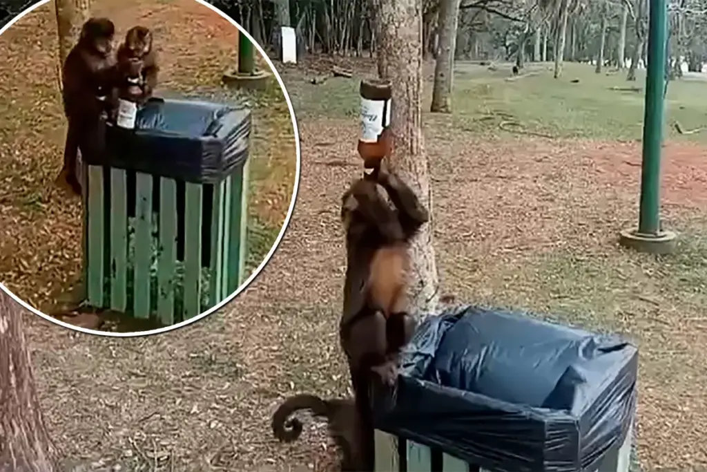 Dronken aap ontdekt bierfles in prullenbak: wat er echt achter deze virale video zit