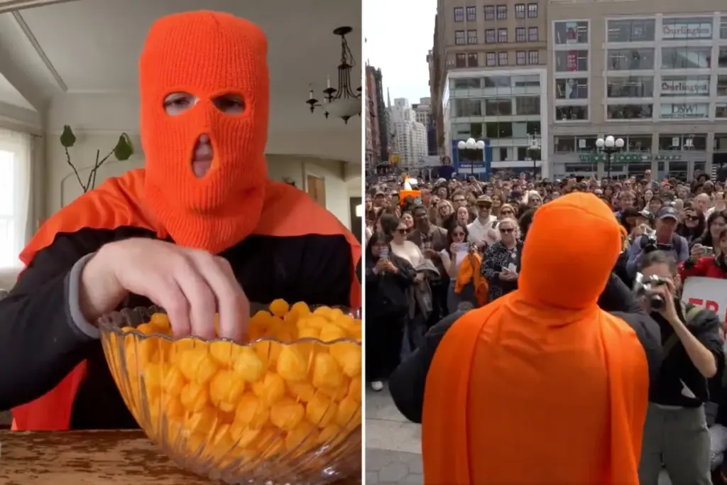 ‘Cheeseball Man’ trekt honderden kijkers in New York: Held eet gigantische pot kaasbolletjes leeg