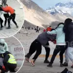 Toeristen bij Mount Everest op de vuist om perfecte plek voor een selfie
