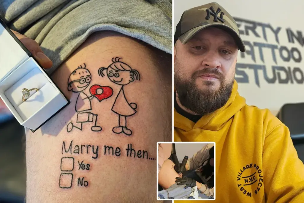 Kapper uit Derbyshire vraagt vriendin ten huwelijk met opvallende tattoo