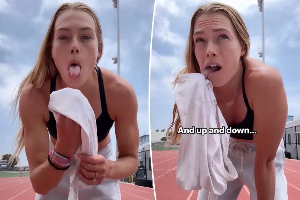 Olympische atleet Colleen Quigley veroorzaakt ophef met ongebruikelijke tong-stretches