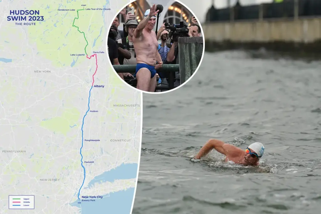 Atleet (53) zwemt hele Hudson River (507 km) binnen een maand: ‘Hier droomde ik jaren van’
