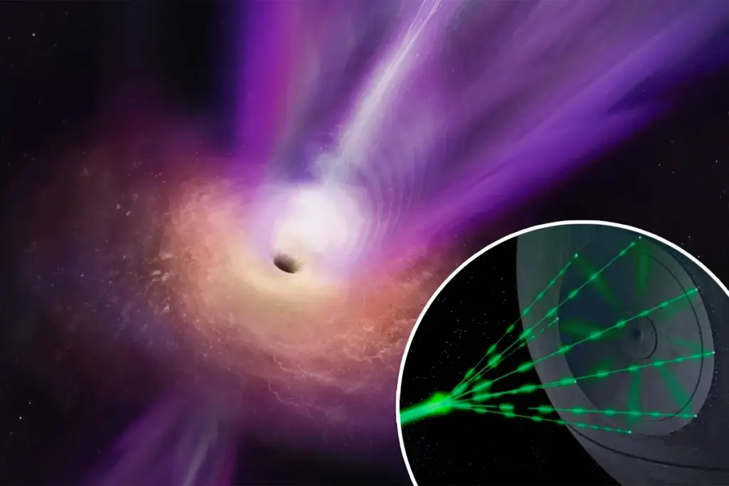 Wetenschappers ontdekken echte ‘Death Star’ zwarte gaten die rondzwieren en krachtige stralen schieten